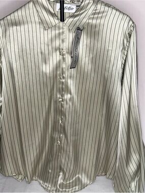 Yves St. Clair Cream Satin Pinstripe Button-Down Shirt